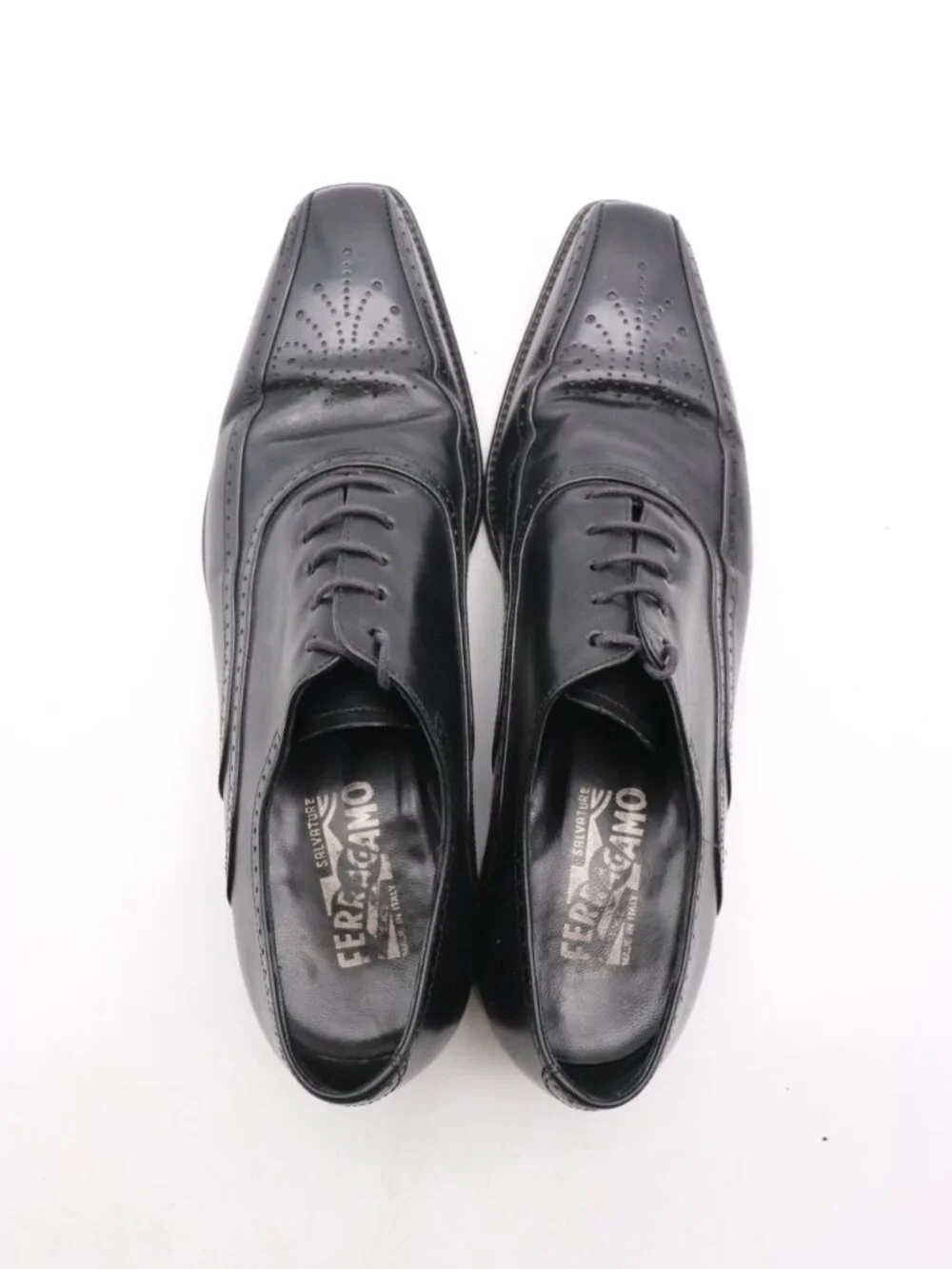 Salvatore Ferragamo Men's Size 9 B Black Leather Wingtip Oxfords Dress Shoes